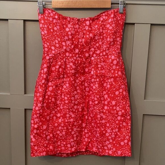 J. Crew 100% Linen Printed Strapless Dress Red & Pink Size 2 - Picture 9 of 9